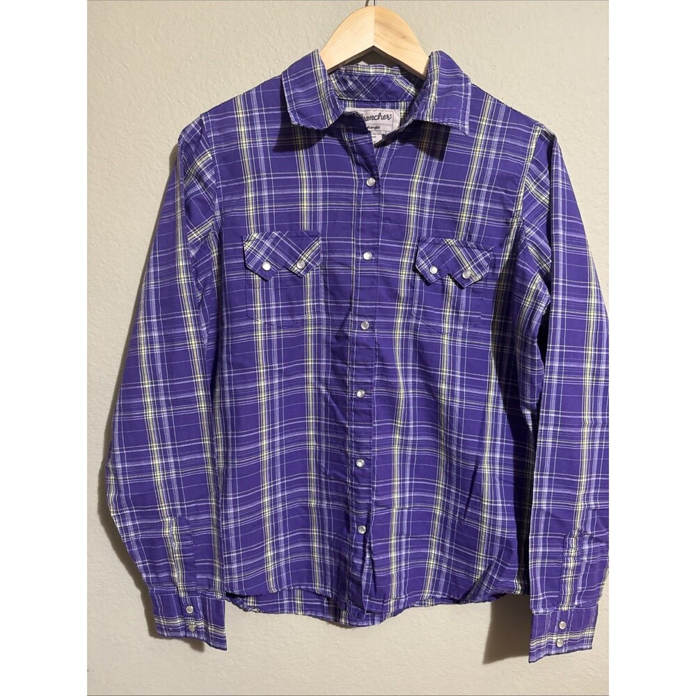 Wrancher By Wrangler Top Womens Large Purple Pockets Pearl Snap Long Sleeve